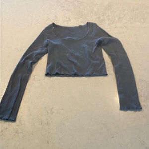 Brandy Melville Navy Ribbed Crop Top Long Sleeve XS One Size
